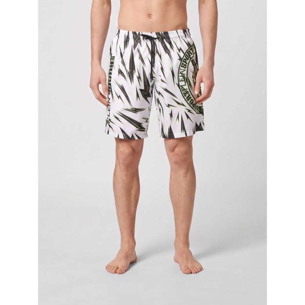 Plein Sport Polyester Swim Shorts With Graphic Print And Contrasting Logo